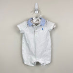 Load image into Gallery viewer, Janie and Jack Pique Polo Romper White Blue 0-3 Months
