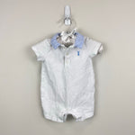 Load image into Gallery viewer, Janie and Jack Pique Polo Romper White Blue 0-3 Months

