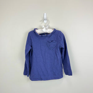 Mini Boden Long Sleeve Heart Pocket Top Soft Starboard Blue 5-6