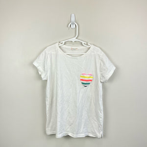 J. Crew Girls White Rainbow Heart Pocket T-Shirt 12