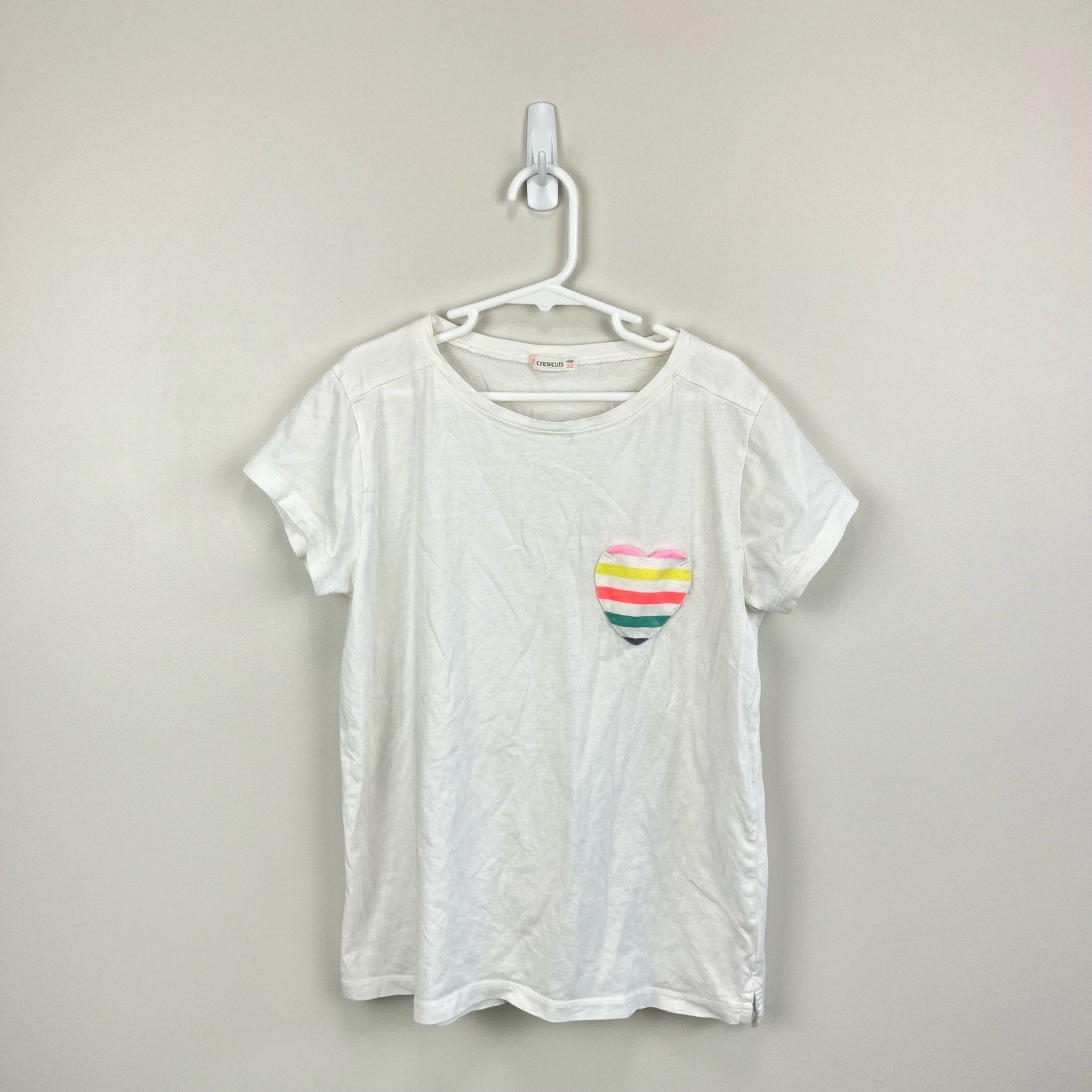 J. Crew Girls White Rainbow Heart Pocket T-Shirt 12