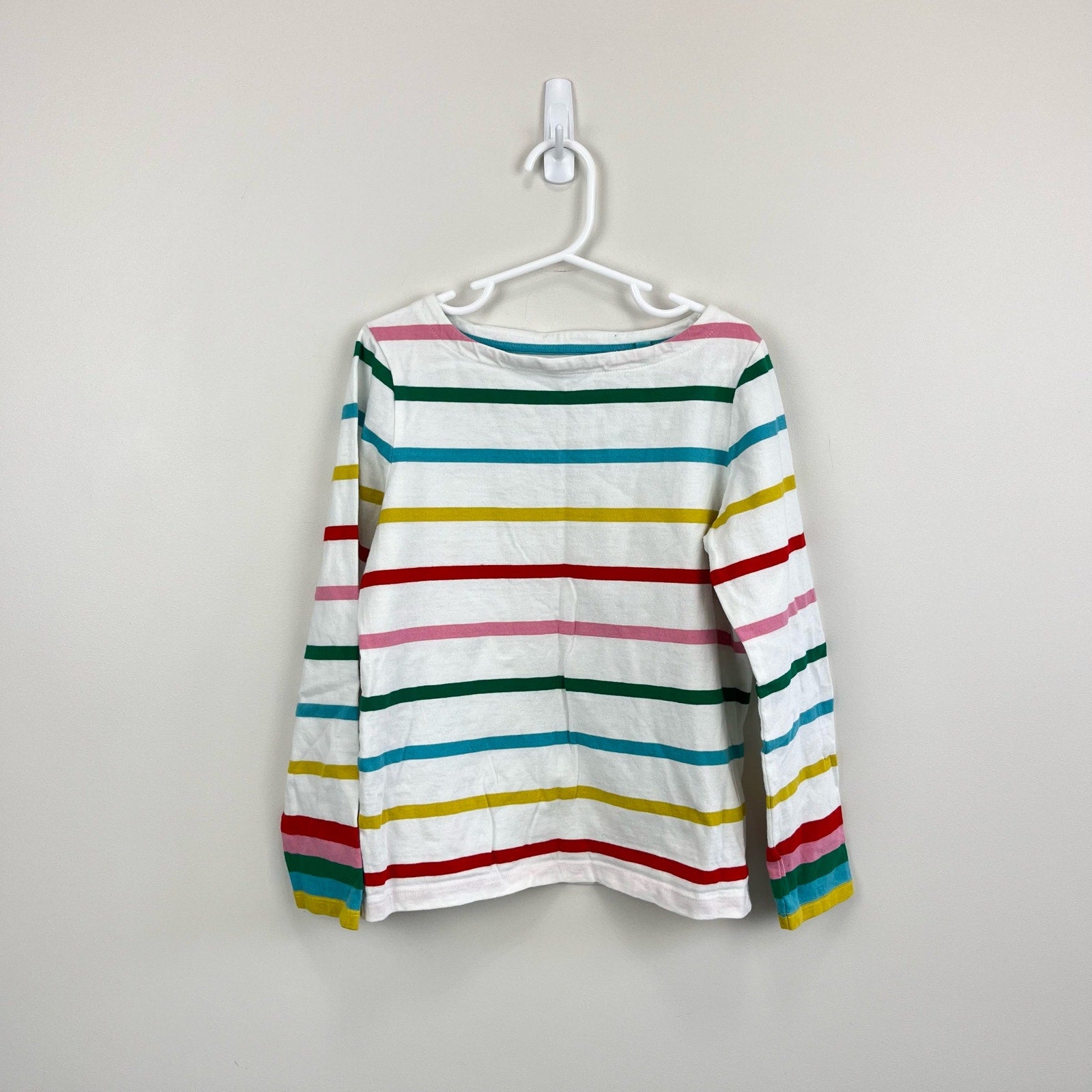 Mini Boden Fun Breton Tee Ivory/Multi Rainbow Cuff 7-8