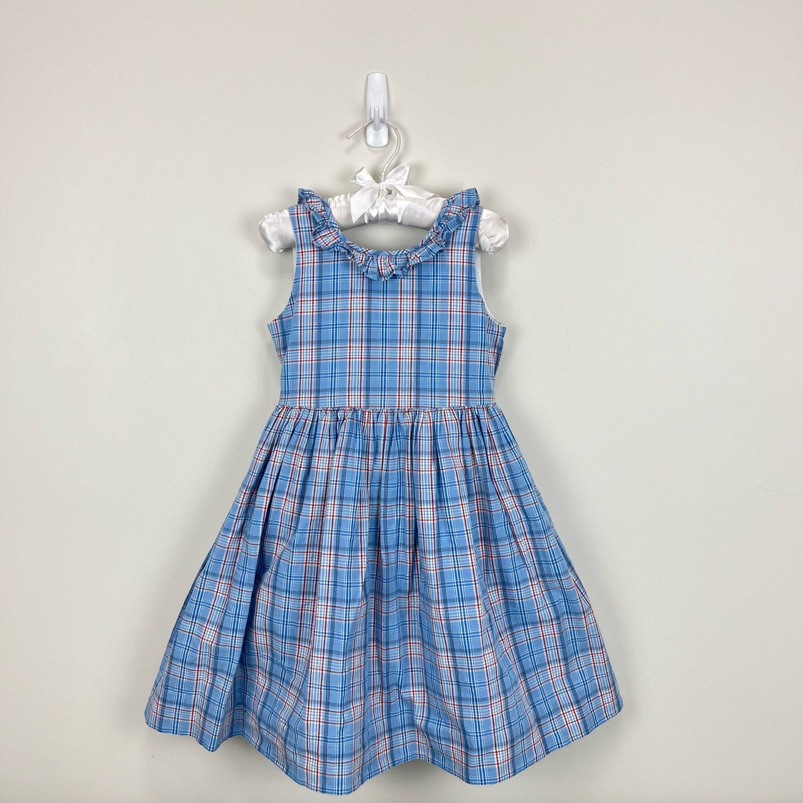 Papo d'Anjo Blue Plaid Ruffle Dress 3T