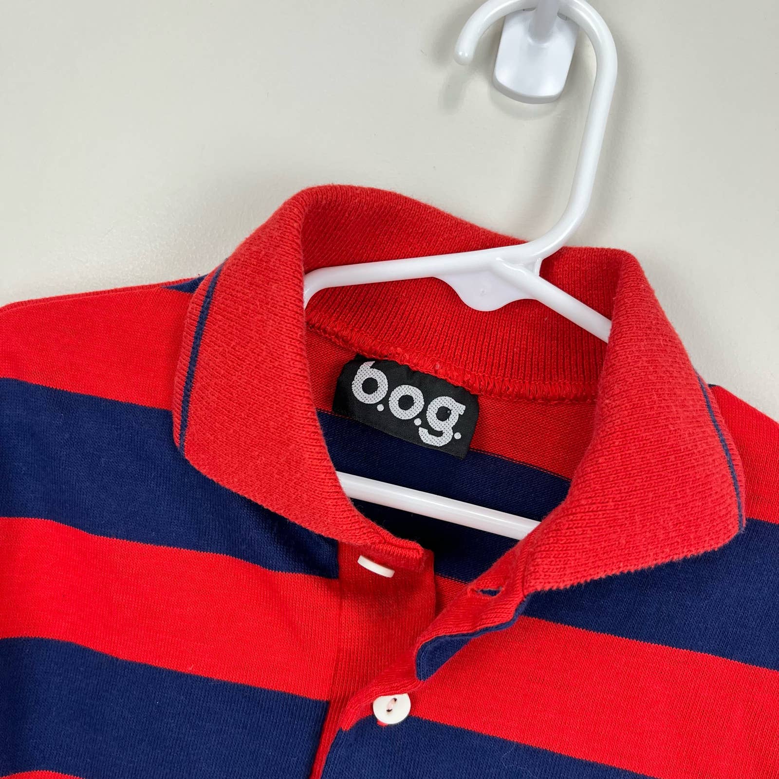 Vintage b.o.g. Red and Blue Striped Polo Shirt 10 USA