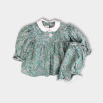 Load image into Gallery viewer, Vintage Janes Green Paisley Floral Lace Dress &amp; Bloomers Set Baby Girl
