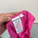 Load image into Gallery viewer, Mini Boden One Shoulder Swimsuit Tickled Pink Gold Foil Suns 9-10
