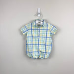 Load image into Gallery viewer, Janie and Jack Plaid Poplin Romper Blue Green Yellow 0-3 Months

