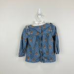 Load image into Gallery viewer, Mini Boden Long Sleeve Ruffle Teddy Bear Blouse Blue 6-12 Months

