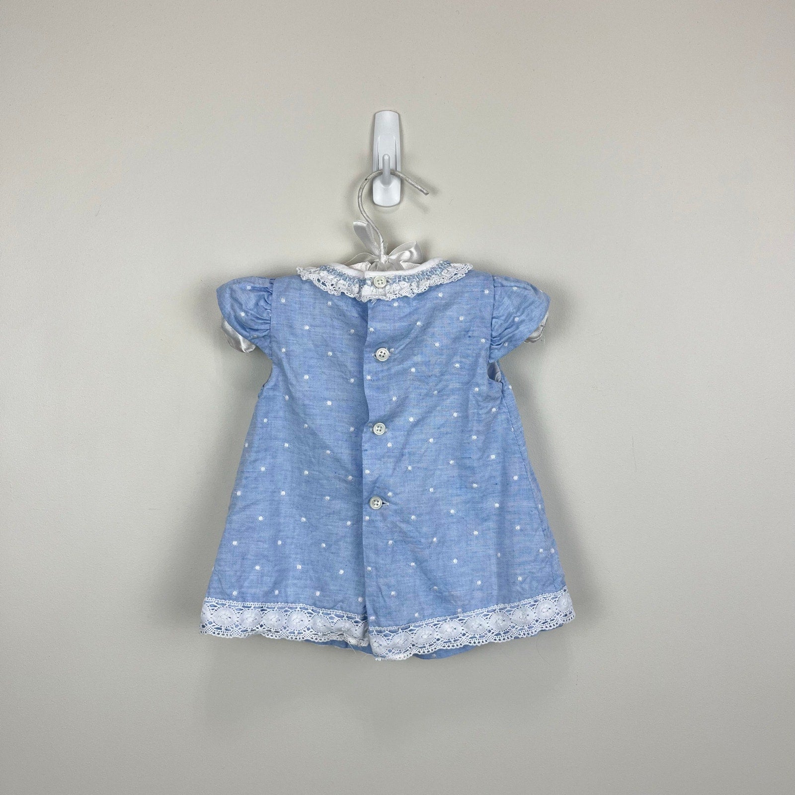 Paz Rodriguez Blue Dot Dress with Lace 3 Months