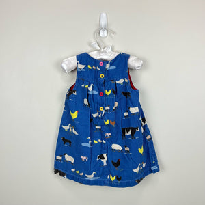 Mini Boden Blue Corduroy Farm Pinnie Dress 12-18 Months