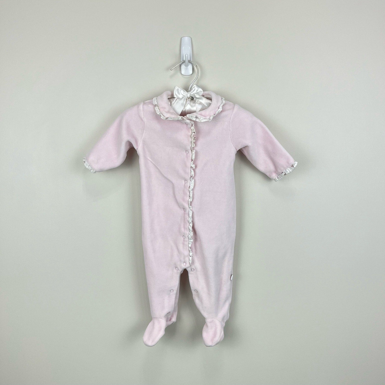 Jacadi Paris Pink Velour Ruffle Footie 3 Months