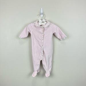 Jacadi Paris Pink Velour Ruffle Footie 3 Months