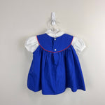 Load image into Gallery viewer, Vintage Blue Applique Flower Pinafore Dress Set Baby Girl

