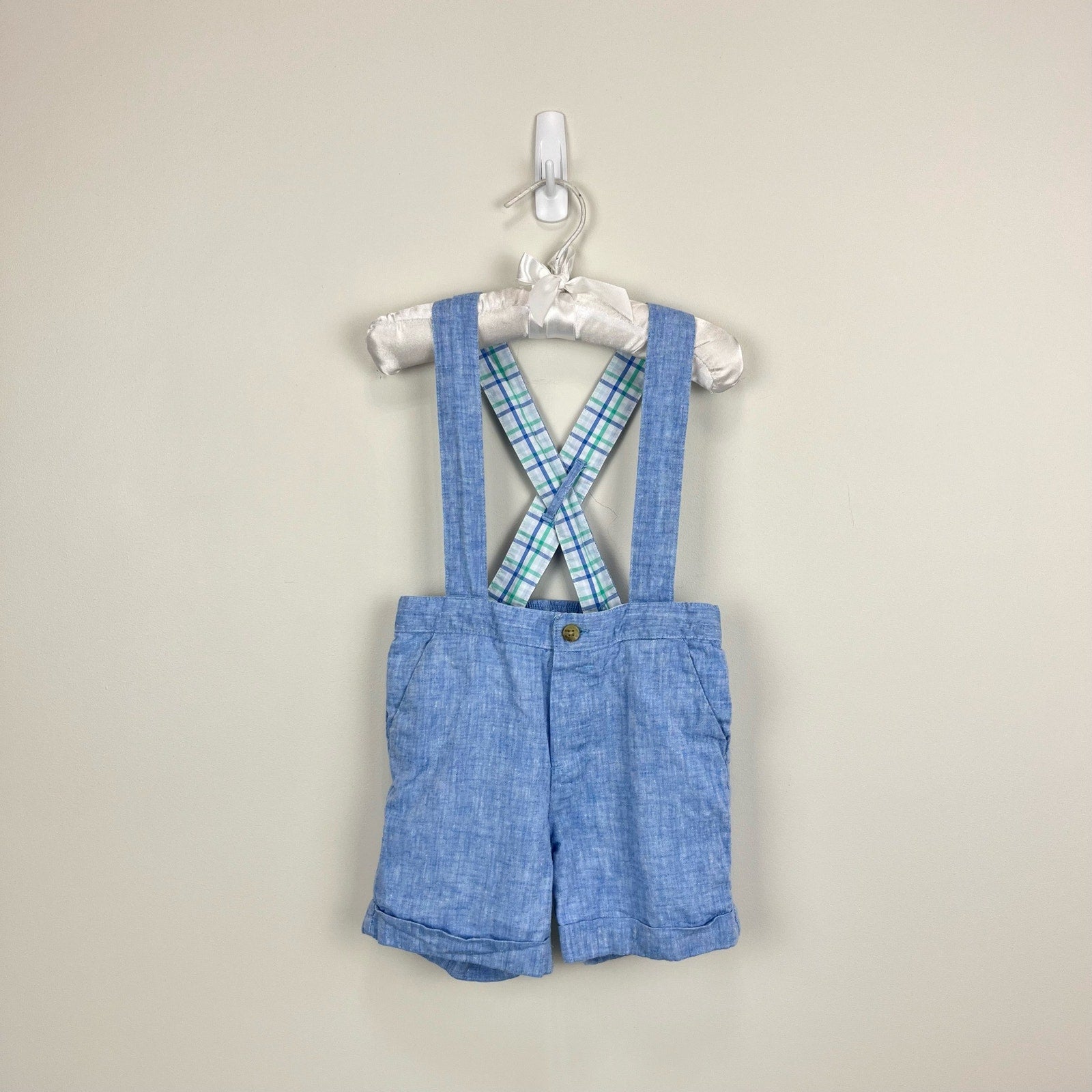 Janie and Jack Chambray Blue Suspender Shorts 18-24 Months