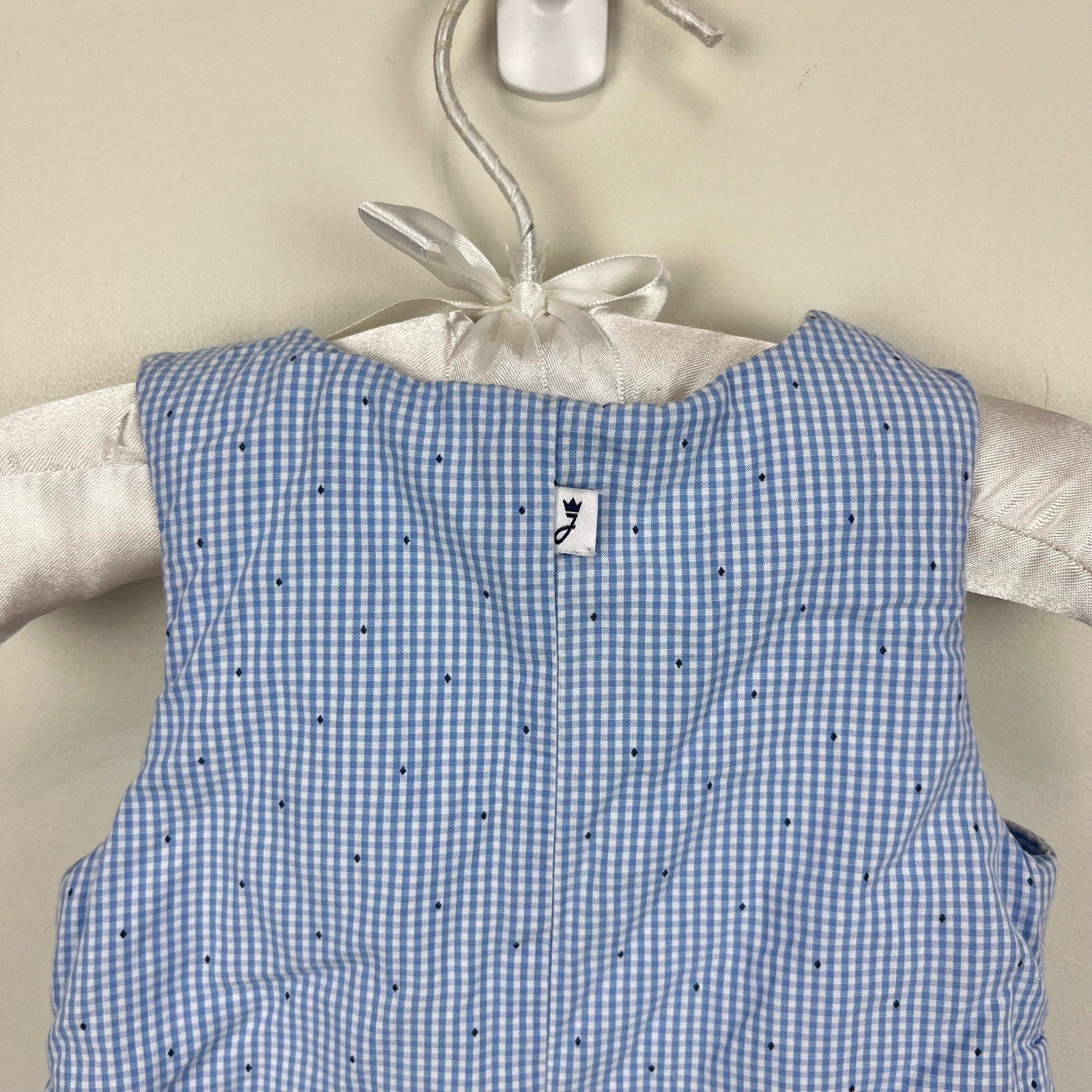 Jacadi Paris Quilted Blue Gingham Jumpsuit Overalls 3 Months