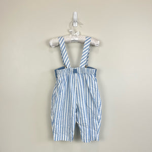 Vintage Blue & White Striped Suspender Pants 12 Months USA