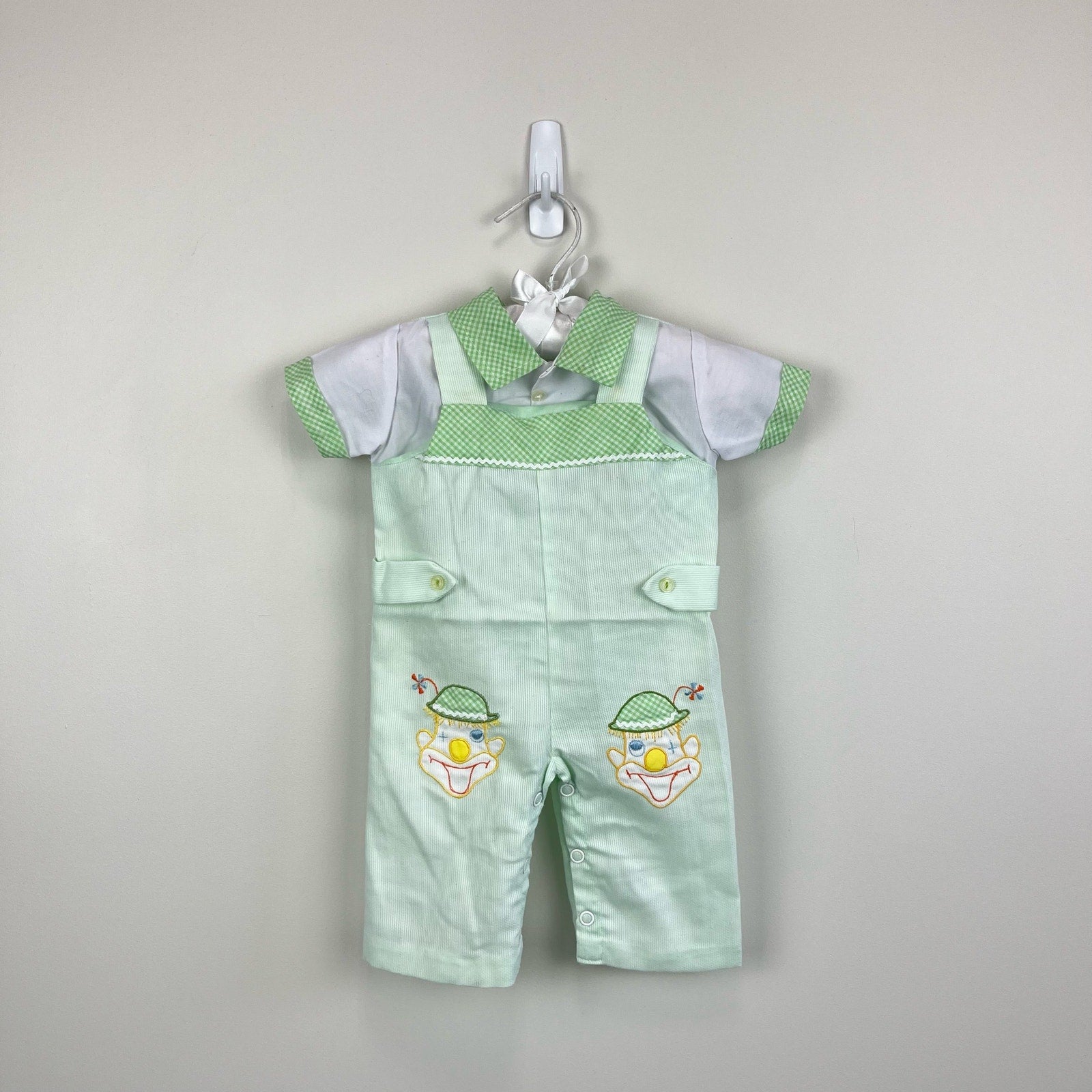 Vintage Cradle Togs Green Clown Romper 0-6 Months