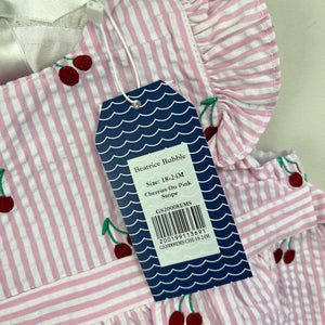 Classic Prep Childrenswear Beatrice Bubble Pink Stripe Cherries 18-24 Months NWT