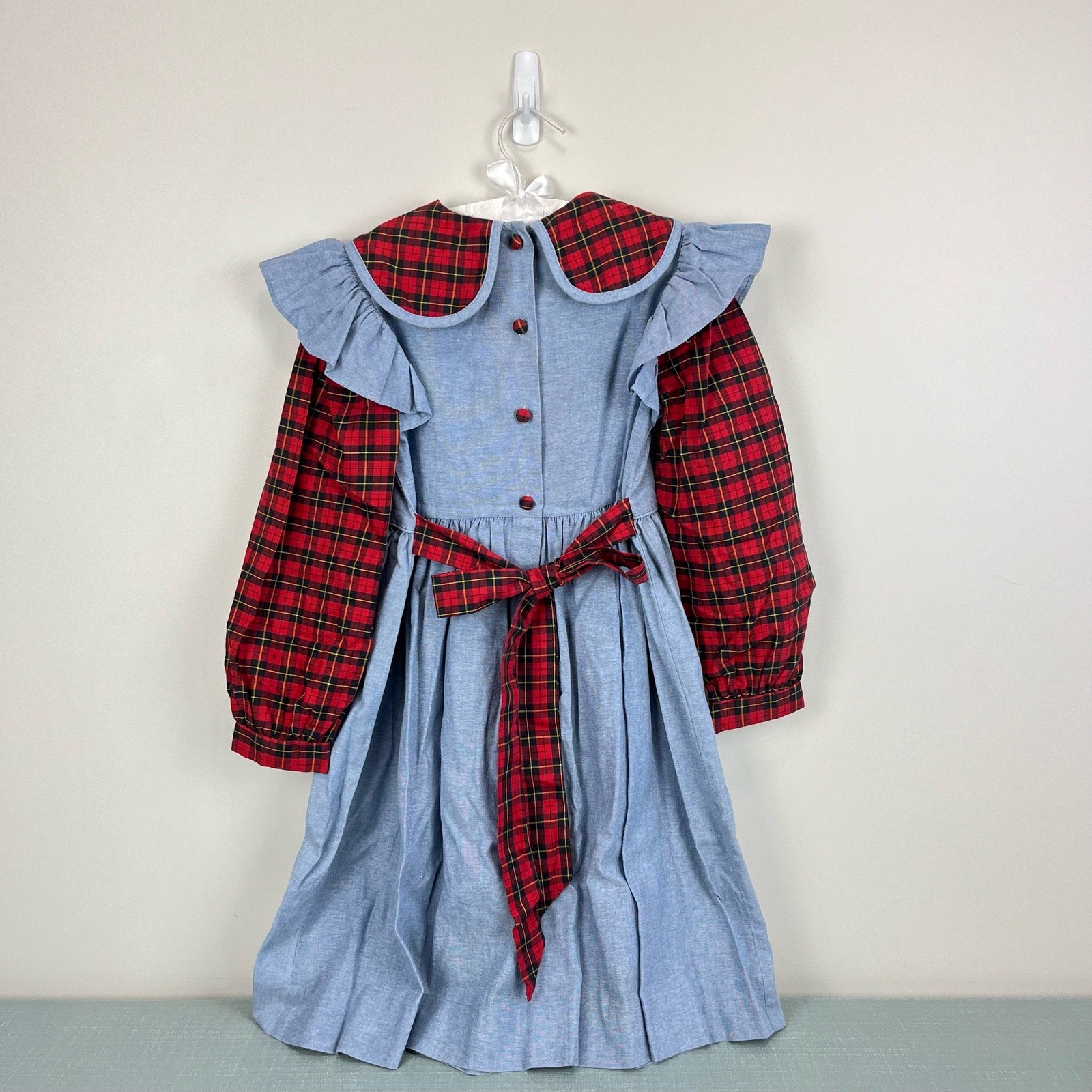 Vintage Polly Flinders Chambray Ruffle Plaid Dress 6