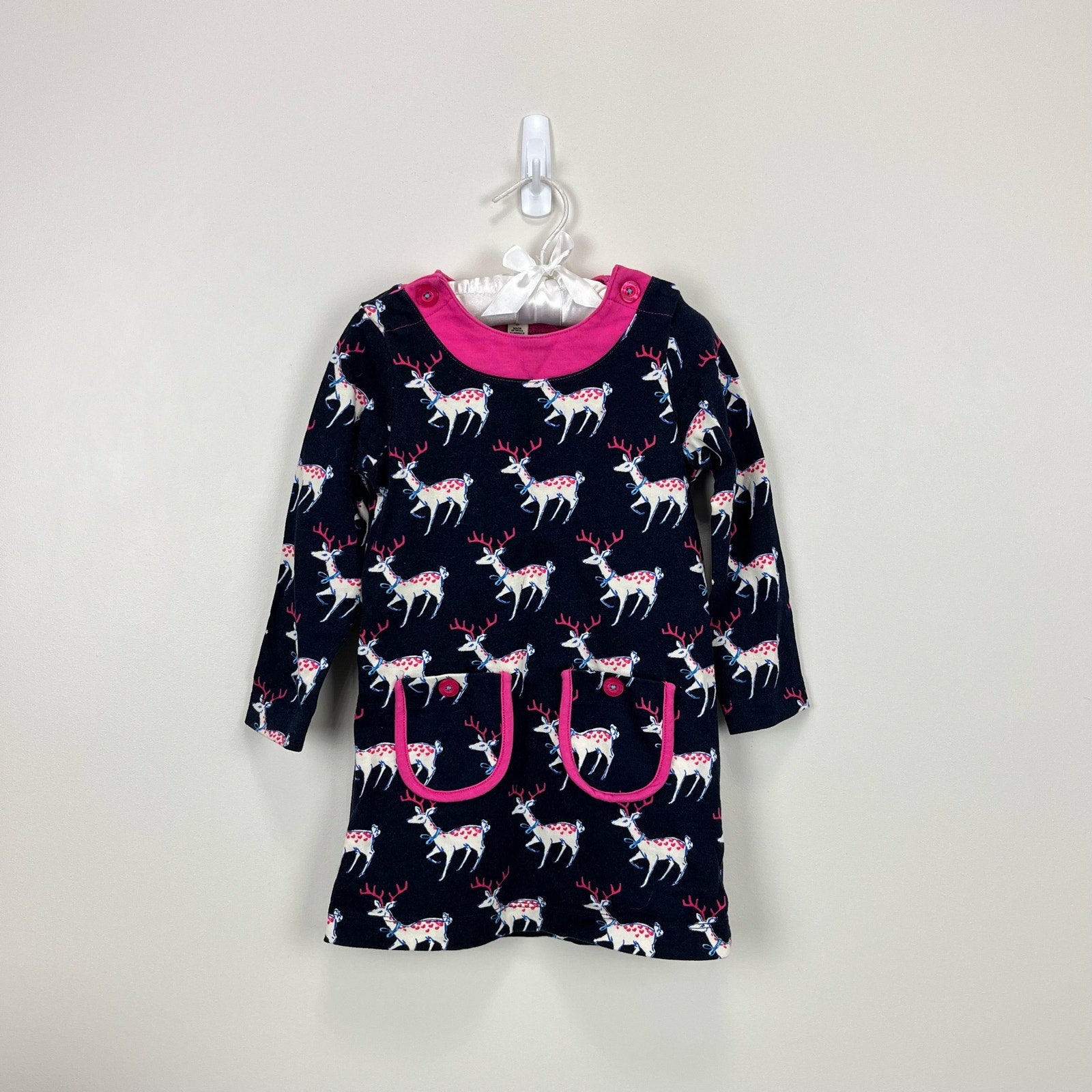 Hatley Navy Blue & Pink Reindeer Dress 3T