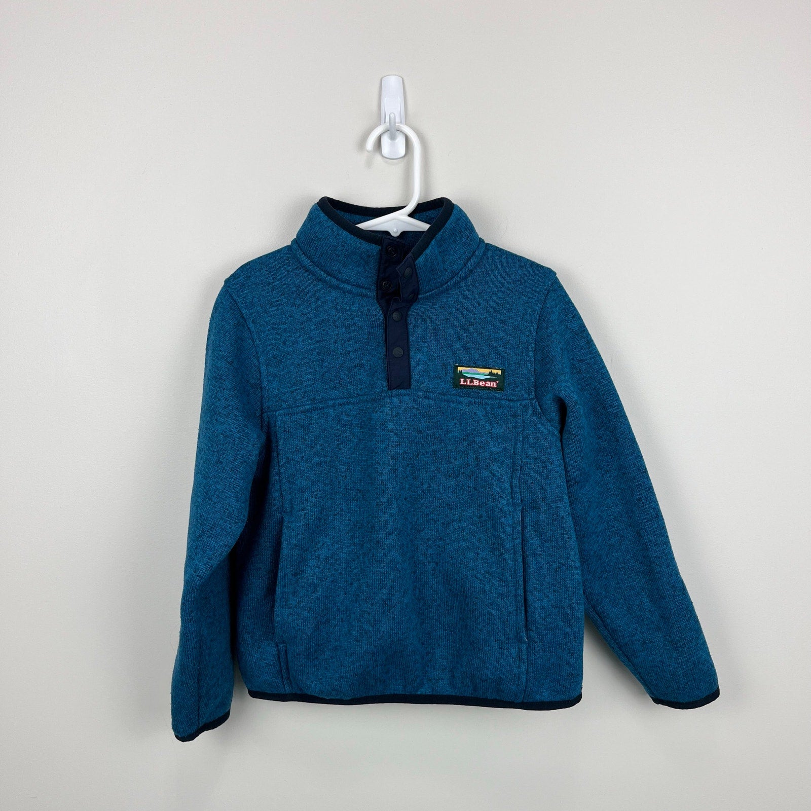 L.L. Bean Kids Sweater Fleece Half Snap Pullover Blue Medium 5-6