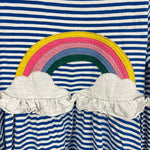 Load image into Gallery viewer, Mini Boden Long Sleeve Rainbow Applique Jersey Dress Blue Stripe 6-7
