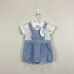 Load image into Gallery viewer, Dr. Kid Blue Striped Shortall Romper Set Newborn NWT
