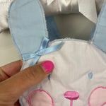 Load image into Gallery viewer, Vintage Blue Bunny Bib Sunsuit Romper Newborn
