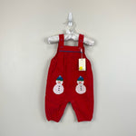 Load image into Gallery viewer, Mini Boden Rockabilly Red Snowman Dungarees 3-6 Months NWT
