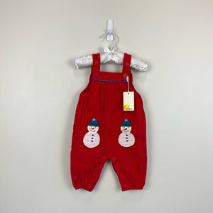 Mini Boden Rockabilly Red Snowman Dungarees 3-6 Months NWT