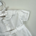 Load image into Gallery viewer, Feltman Bros Hand Embroidered Scallop Collar Button Belt Creeper Newborn NWOT
