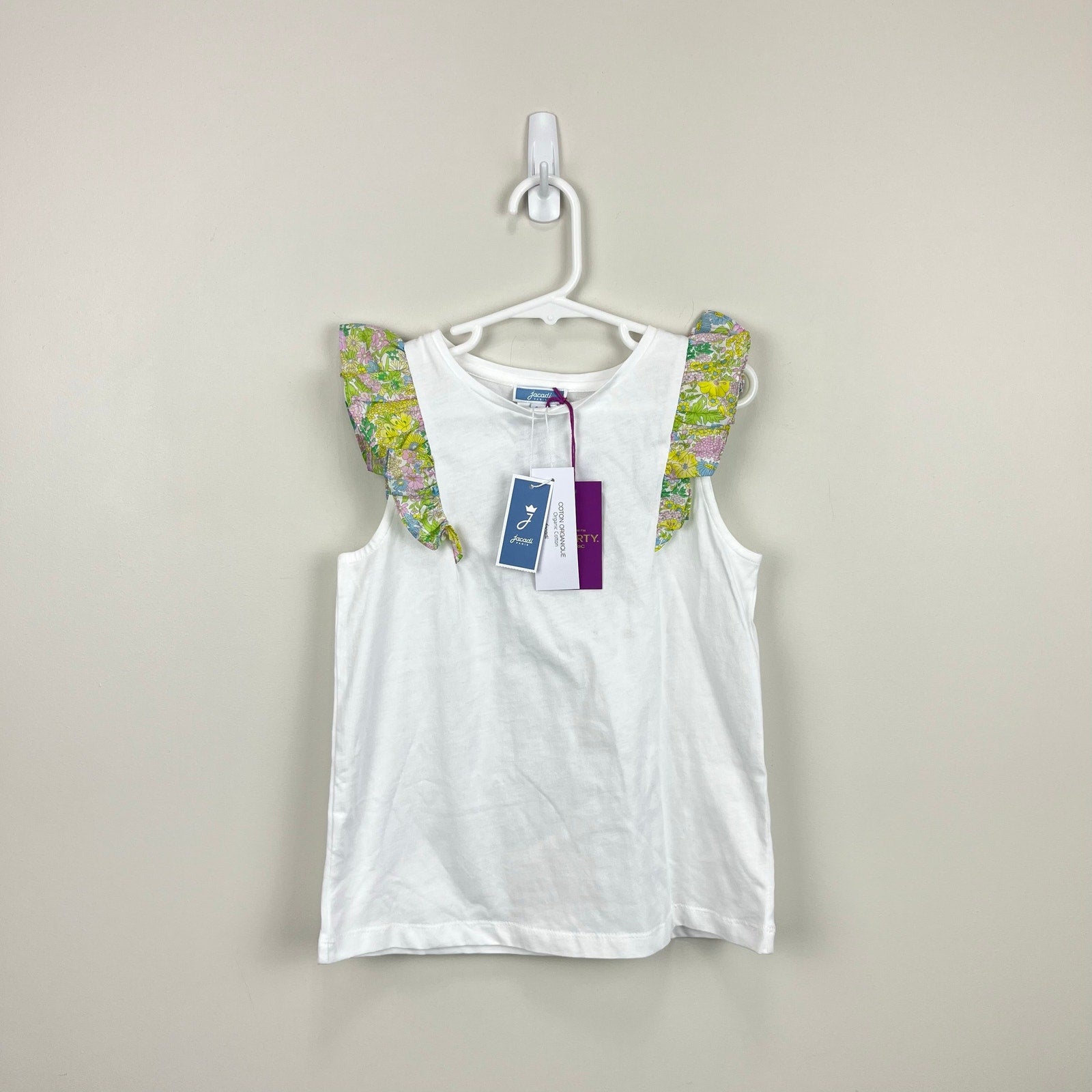 Jacadi Paris Girl T-shirt With Liberty Fabric Sleeves 8 NWT