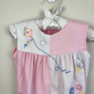 Vintage Baby Girl Pink White Kite Romper