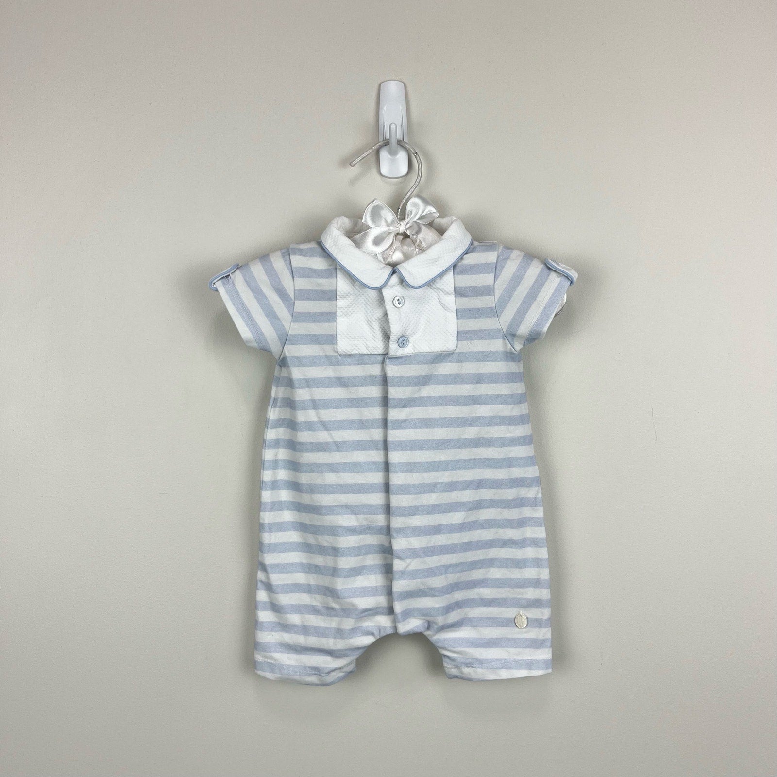 Patachou Blue and White Striped Shortall Romper 3 Months