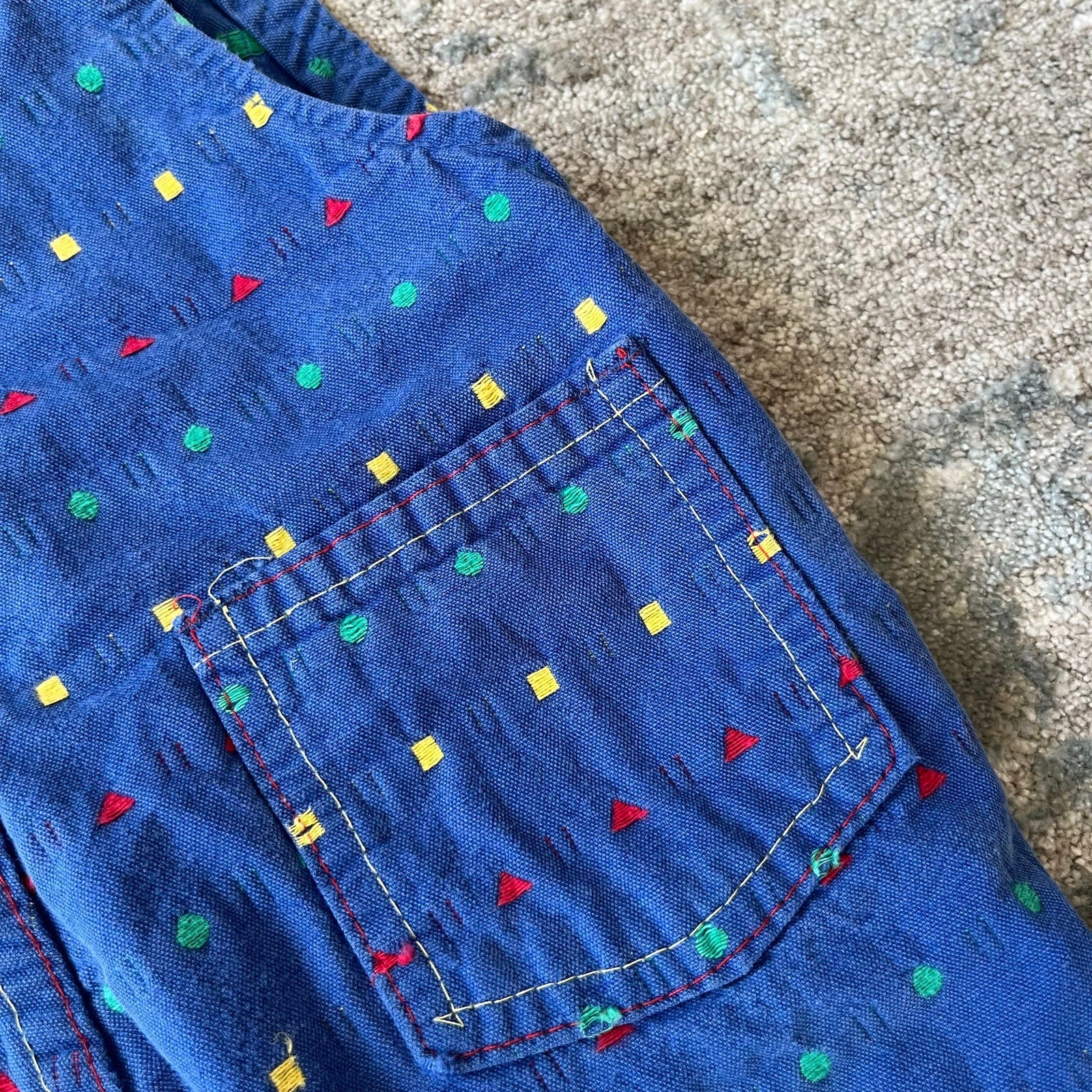 Vintage OshKosh B'gosh Blue Embroidered Shapes Overalls 4T USA