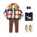 Load image into Gallery viewer, Janie and Jack Plaid Faux Fur Collar Cape 12-18 Months NWT
