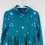 Load image into Gallery viewer, Hanna Andersson Long Sleeve Green Star Dress Silver Stardust on Everglade 120 cm 6-7

