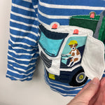 Load image into Gallery viewer, Mini Boden Lift-the-flap Trash Truck T-Shirt Elizabethan Blue/Ivory Stripe 7-8
