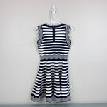 Load image into Gallery viewer, Milly Mini Textured Wave Flare Dress Navy Blue Stripes 7/8 NWT
