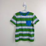 Load image into Gallery viewer, Mini Boden Short Sleeve Striped Pocket T-Shirt Green Blue 6-7 NWOT
