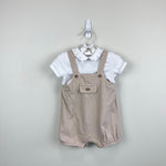 Load image into Gallery viewer, Mayoral Beige &amp; White Jersey Dungaree Romper Outfit 4-6 Months
