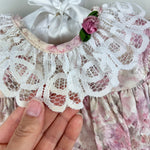 Load image into Gallery viewer, Vintage Piccolo Floral Jacquard Lace Ruffle Bubble Romper 6-9 Months
