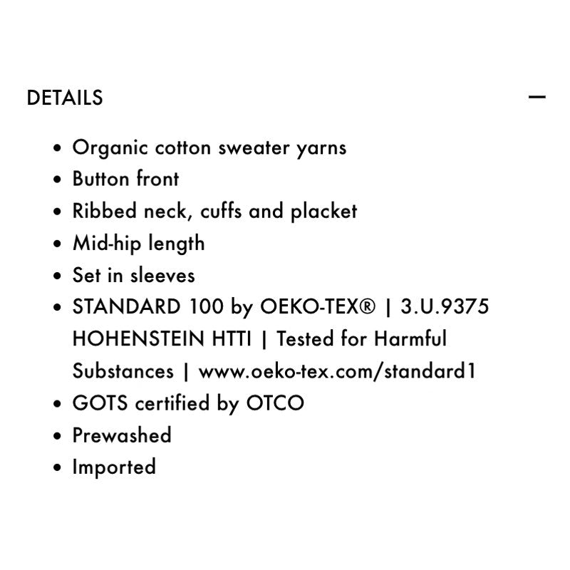 Hanna Andersson Organic Cotton Cardigan Sweater Ecru 70 cm 6-12 Months