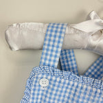 Load image into Gallery viewer, Mini Baby Boden Blue Gingham Applique Bunny Ruffle Sunsuit Romper 6-12 Months
