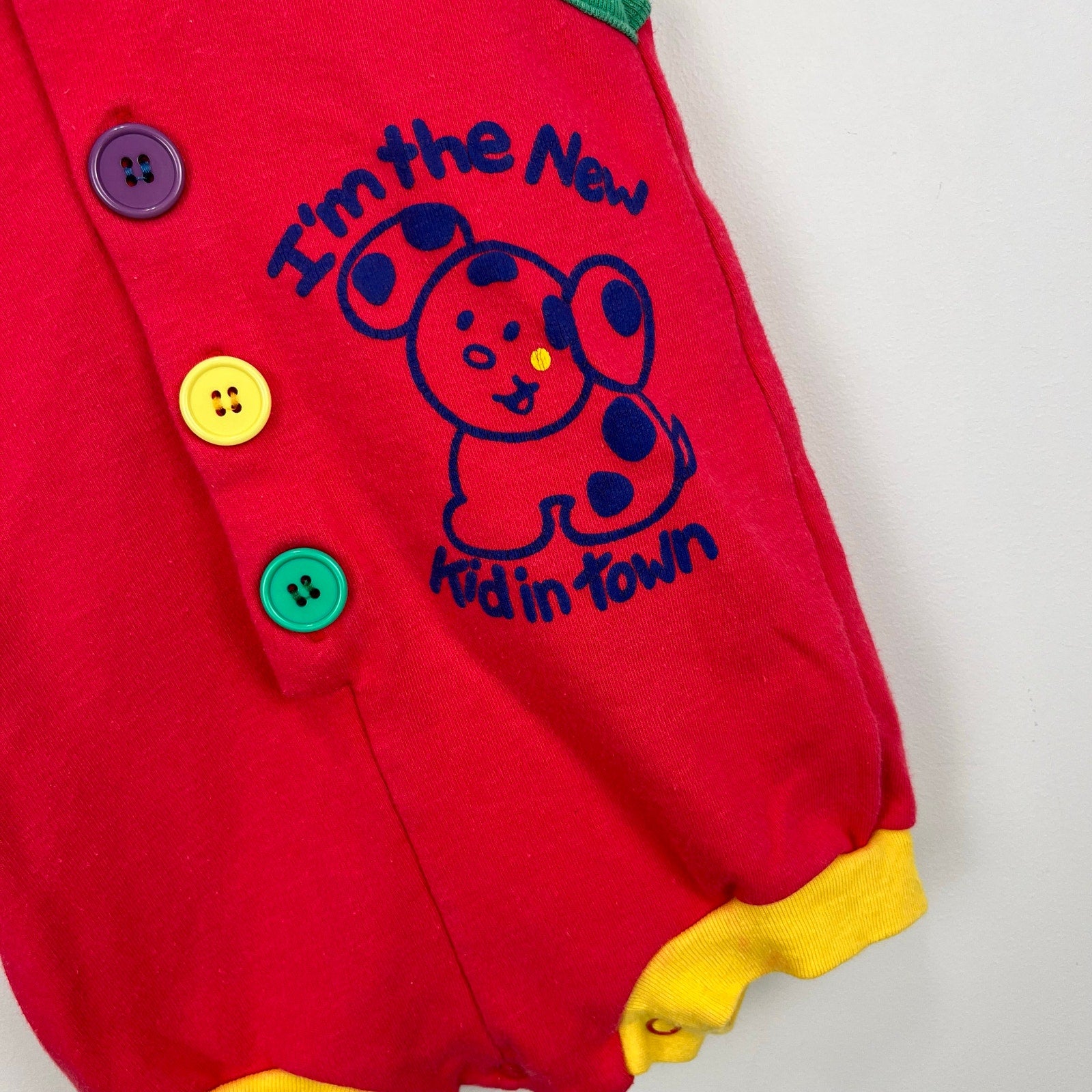 Vintage I'm the New Kid in Town Red Shortall Romper