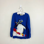 Load image into Gallery viewer, Mini Boden Fuzzy Blue Snowboarding Penguin Sweater 5-6
