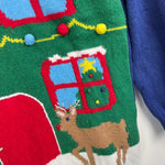 Load image into Gallery viewer, Mini Boden Festive Graphic Crew Sweater Highland Green Sprout House 6-7
