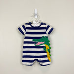 Load image into Gallery viewer, Mini Boden Striped Crocodile Applique Shortall Romper Newborn

