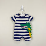 Load image into Gallery viewer, Mini Boden Striped Crocodile Applique Shortall Romper Newborn
