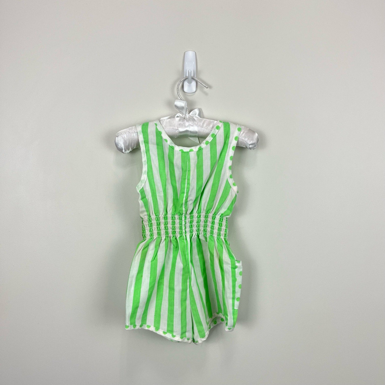 Vintage Carrots Green Polka Dot Stripe Romper 18 Months USA